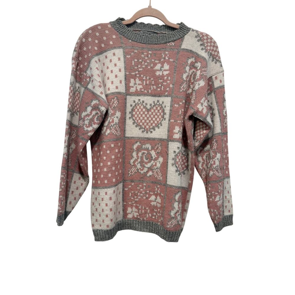 [Vintage] Private Eyes Pink & Gray Grandma Core Checkered Sweater - Size L